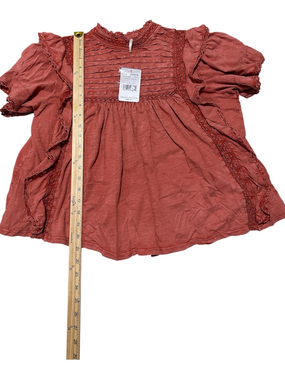 Free People Rust Ruffle Sleeve Pintuck Blouse - Picture 3 of 5